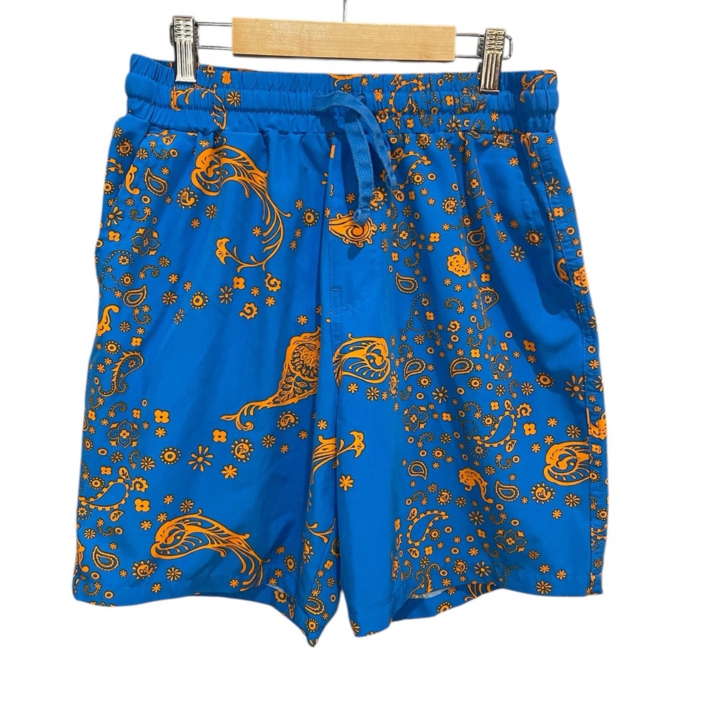 Fresh Prints of Bel Air Vibrant Blue and Orange Paisley Board Shorts